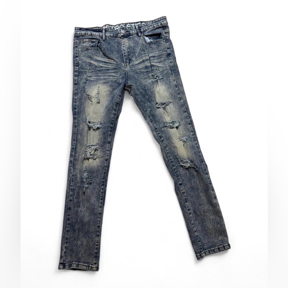 Retro Stitch men’s distressed skinny jeans. Size 36x32